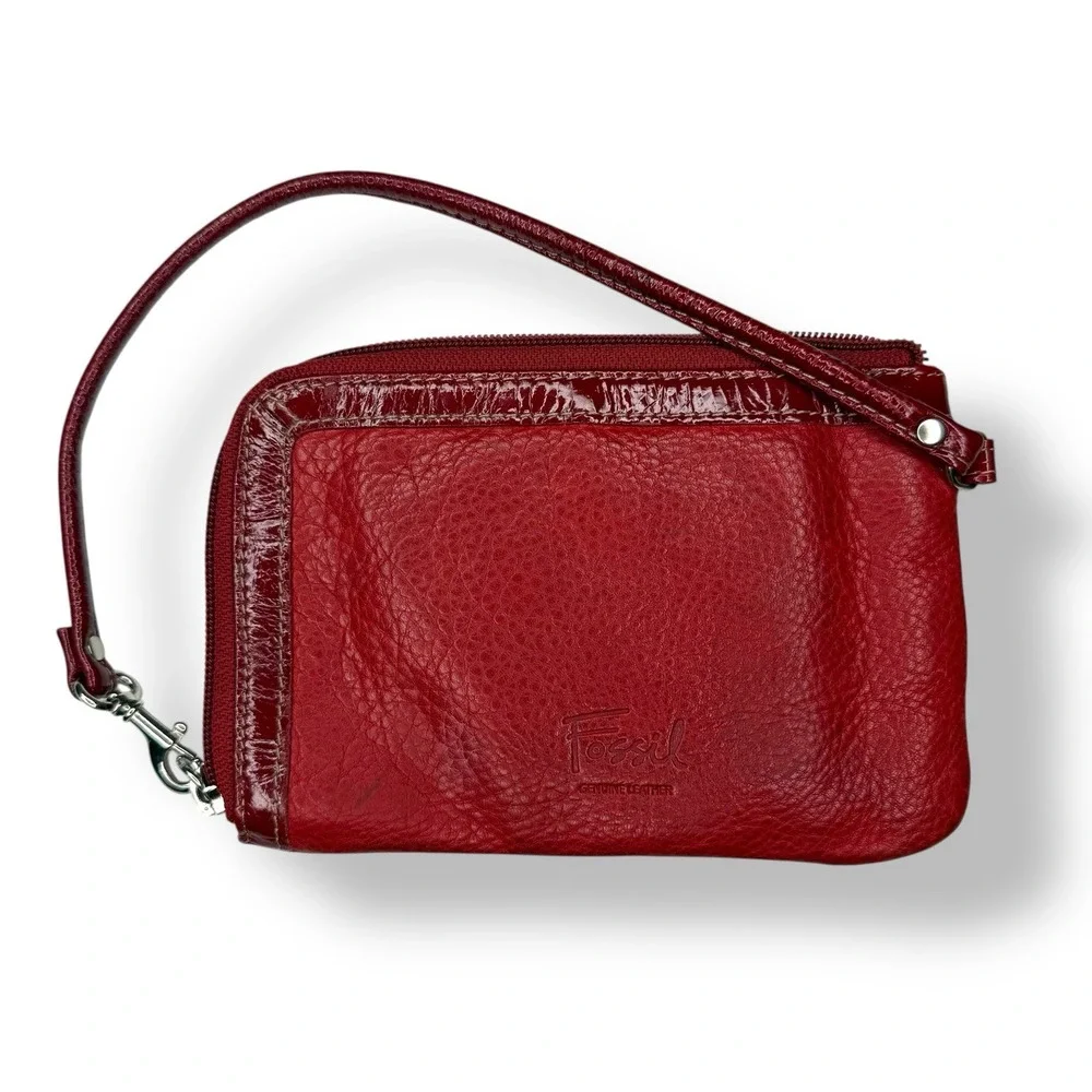 Fossil Women's Wristlet Coin Purse Striped Leather‎ Card Holder Zipper Wallet